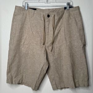 PERRY ELLIS Linen Blend Short Drawstring‎ Tan Size 34 Casual Formal Bermuda NEW